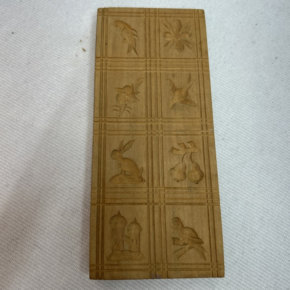 Cookie Stamp Press Mold Springerle Gingerbread Wood 12 Designs Antiq Hand Carved